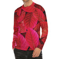 Red Leaf Print Men's Long Sleeve Rash Guard