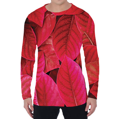 Red Leaf Print Men's Long Sleeve T-Shirt