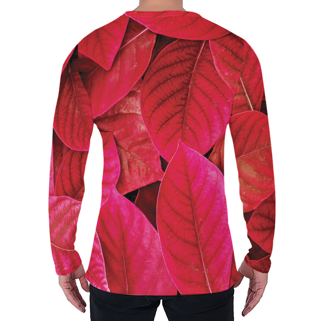 Red Leaf Print Men's Long Sleeve T-Shirt