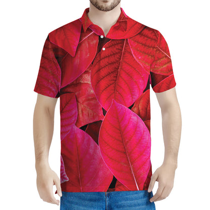 Red Leaf Print Men's Polo Shirt
