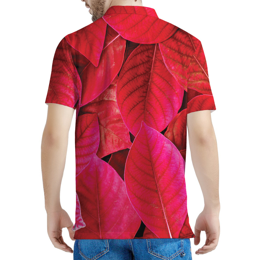 Red Leaf Print Men's Polo Shirt