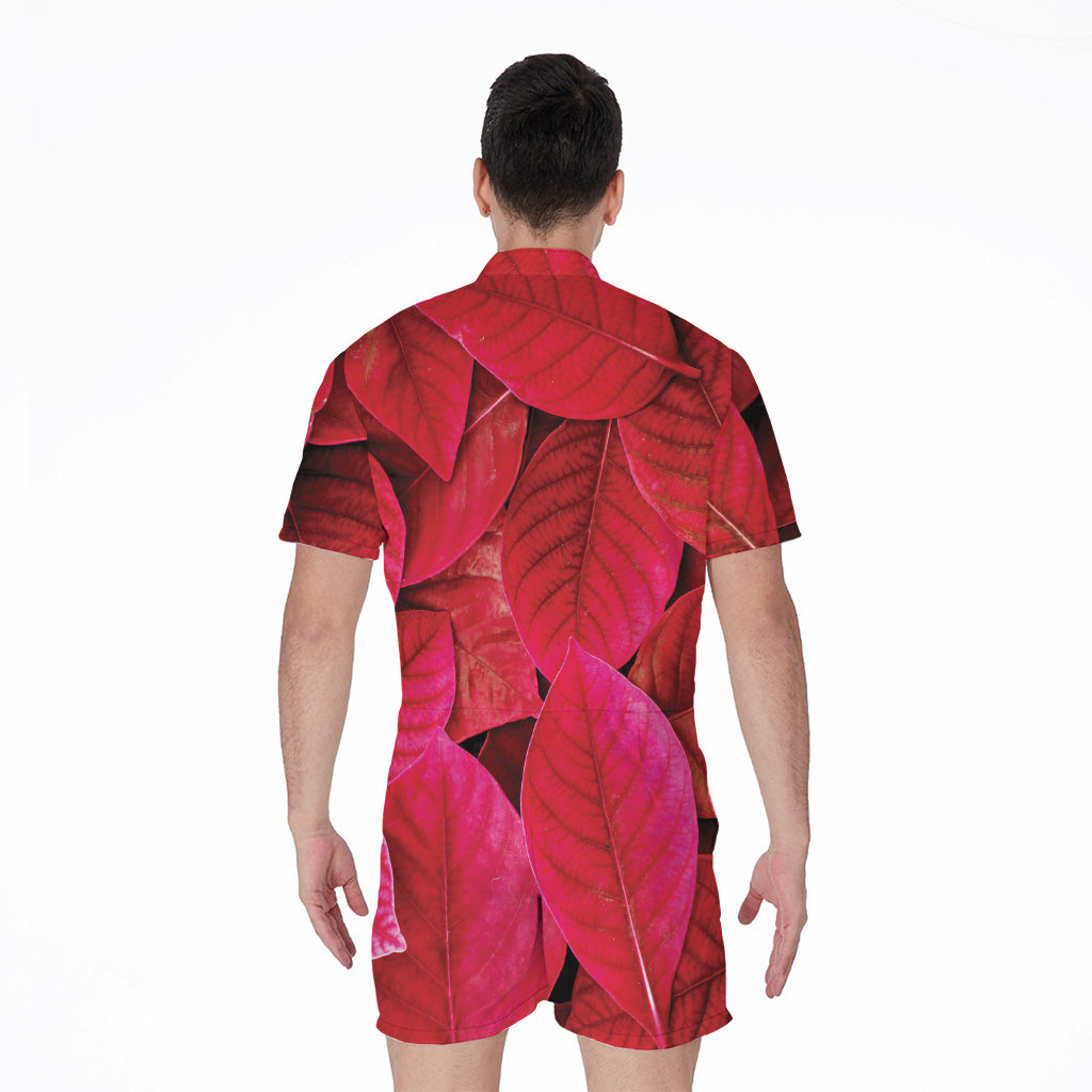 Red Leaf Print Men's Rompers