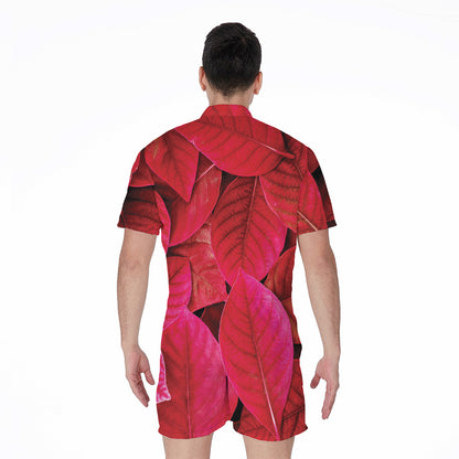 Red Leaf Print Men's Rompers