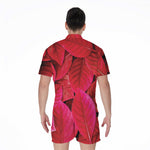 Red Leaf Print Men's Rompers