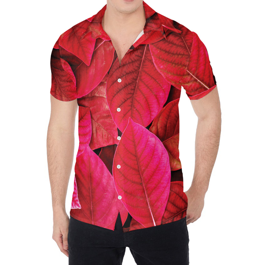 Red Leaf Print Men's Shirt