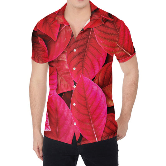 Red Leaf Print Men's Shirt