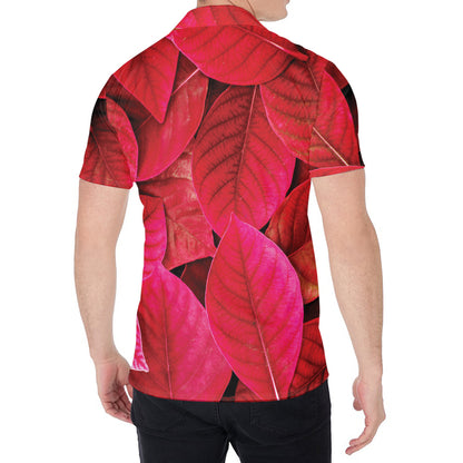 Red Leaf Print Men's Shirt