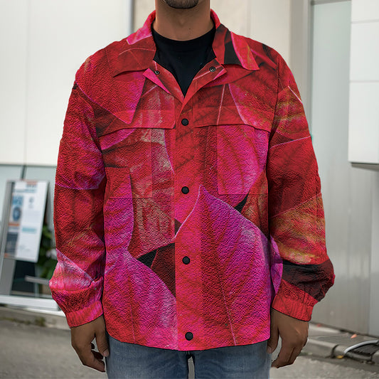 Red Leaf Print Men's Shirt Jacket