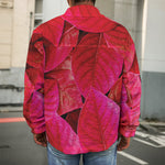 Red Leaf Print Men's Shirt Jacket