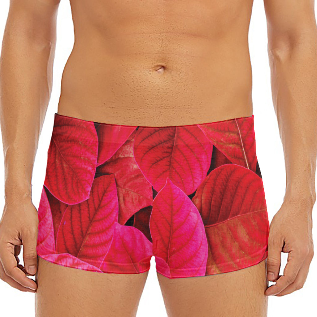 Red Leaf Print Men's Short Boxer Briefs