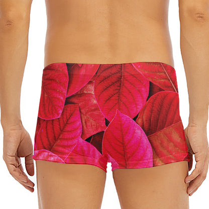 Red Leaf Print Men's Short Boxer Briefs
