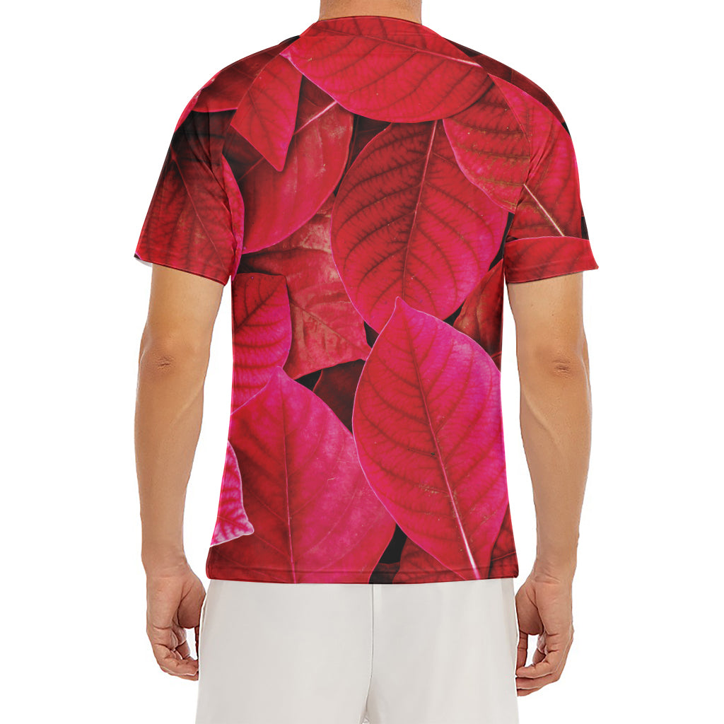 Red Leaf Print Men's Short Sleeve Rash Guard