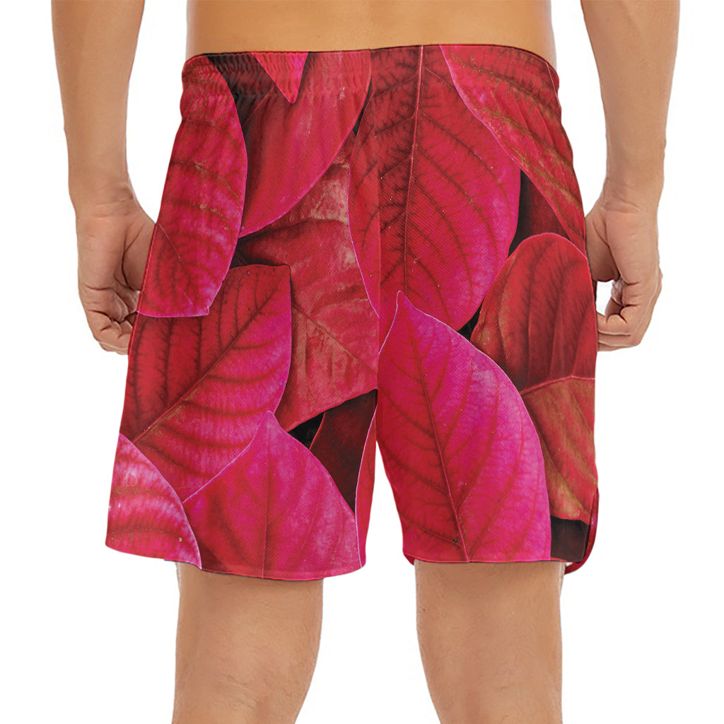 Red Leaf Print Men's Split Running Shorts