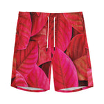 Red Leaf Print Men's Sports Shorts