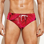 Red Leaf Print Men's Swim Briefs