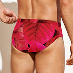 Red Leaf Print Men's Swim Briefs