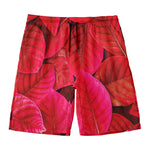 Red Leaf Print Men's Swim Trunks