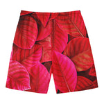Red Leaf Print Men's Swim Trunks