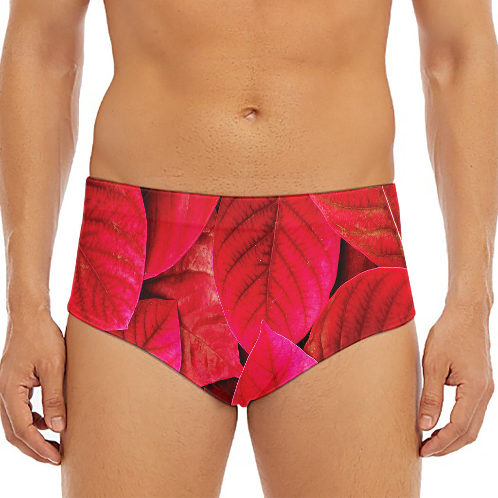 Red Leaf Print Men's Triangle Swim Briefs