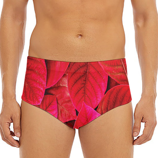 Red Leaf Print Men's Triangle Swim Briefs
