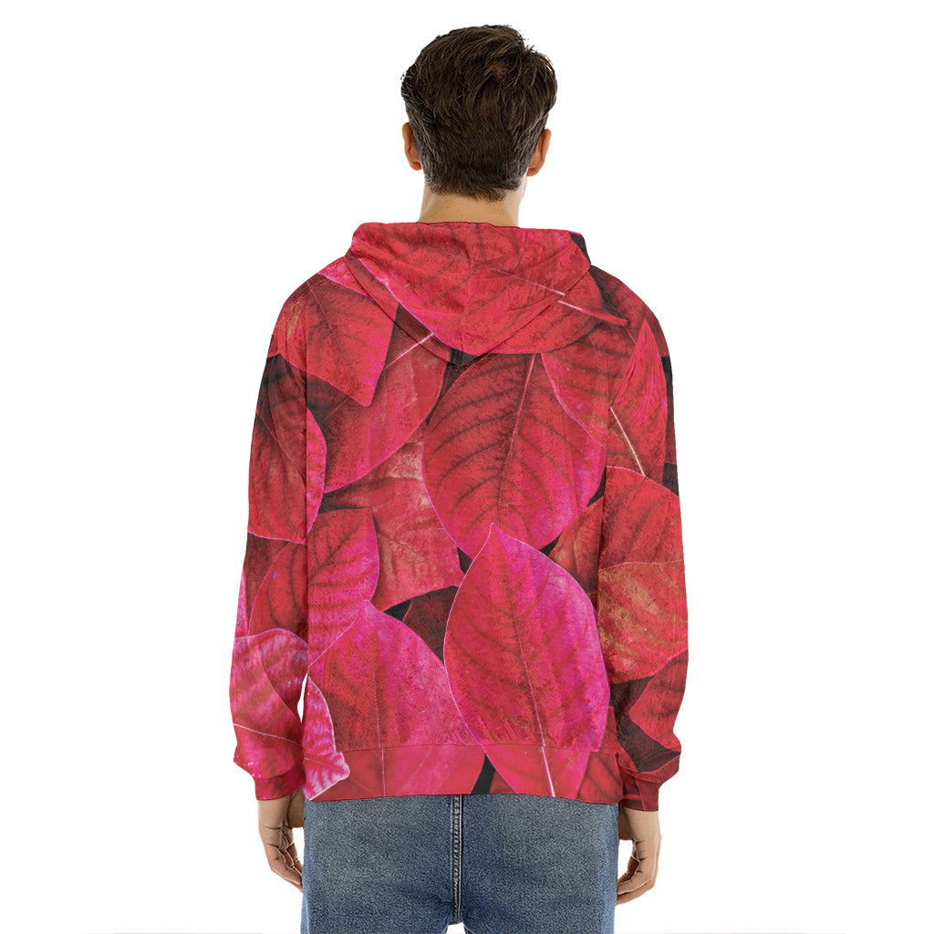 Red Leaf Print Men's Velvet Pullover Hoodie
