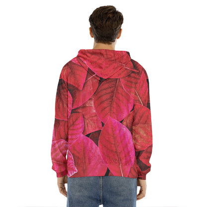 Red Leaf Print Men's Velvet Pullover Hoodie