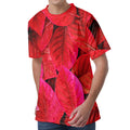 Red Leaf Print Men's Velvet T-Shirt