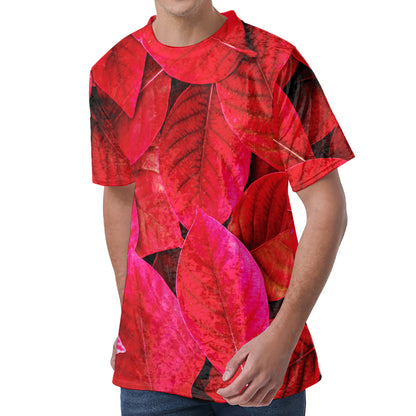 Red Leaf Print Men's Velvet T-Shirt