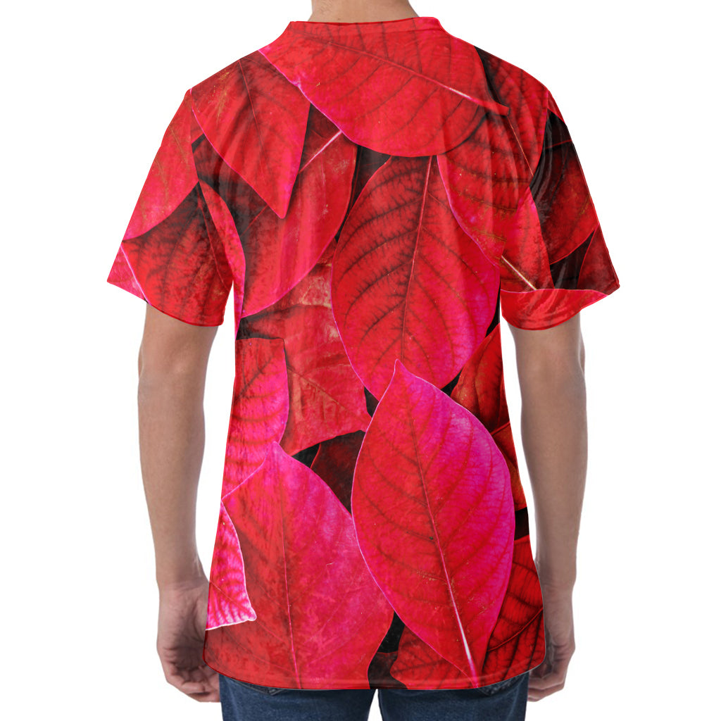 Red Leaf Print Men's Velvet T-Shirt