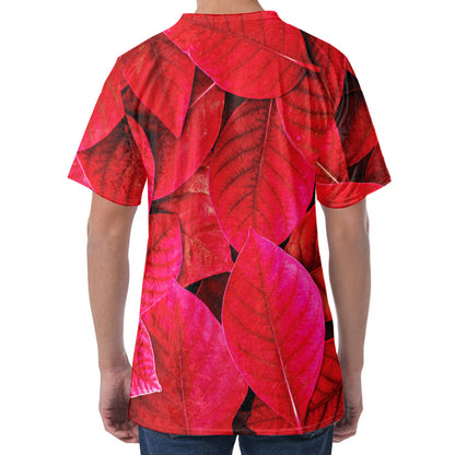 Red Leaf Print Men's Velvet T-Shirt