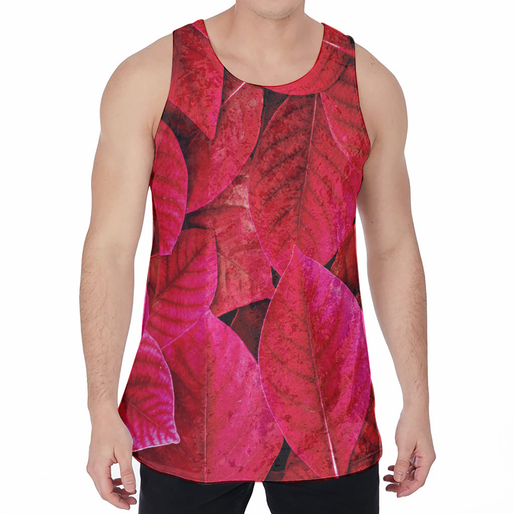 Red Leaf Print Men's Velvet Tank Top