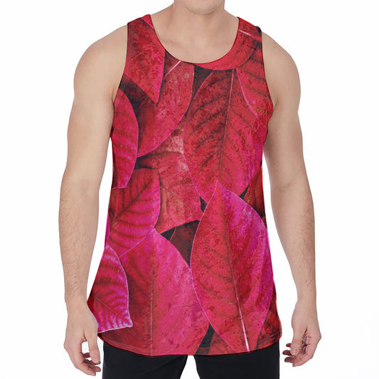 Red Leaf Print Men's Velvet Tank Top