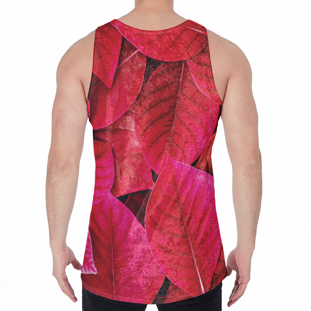 Red Leaf Print Men's Velvet Tank Top