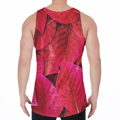 Red Leaf Print Men's Velvet Tank Top