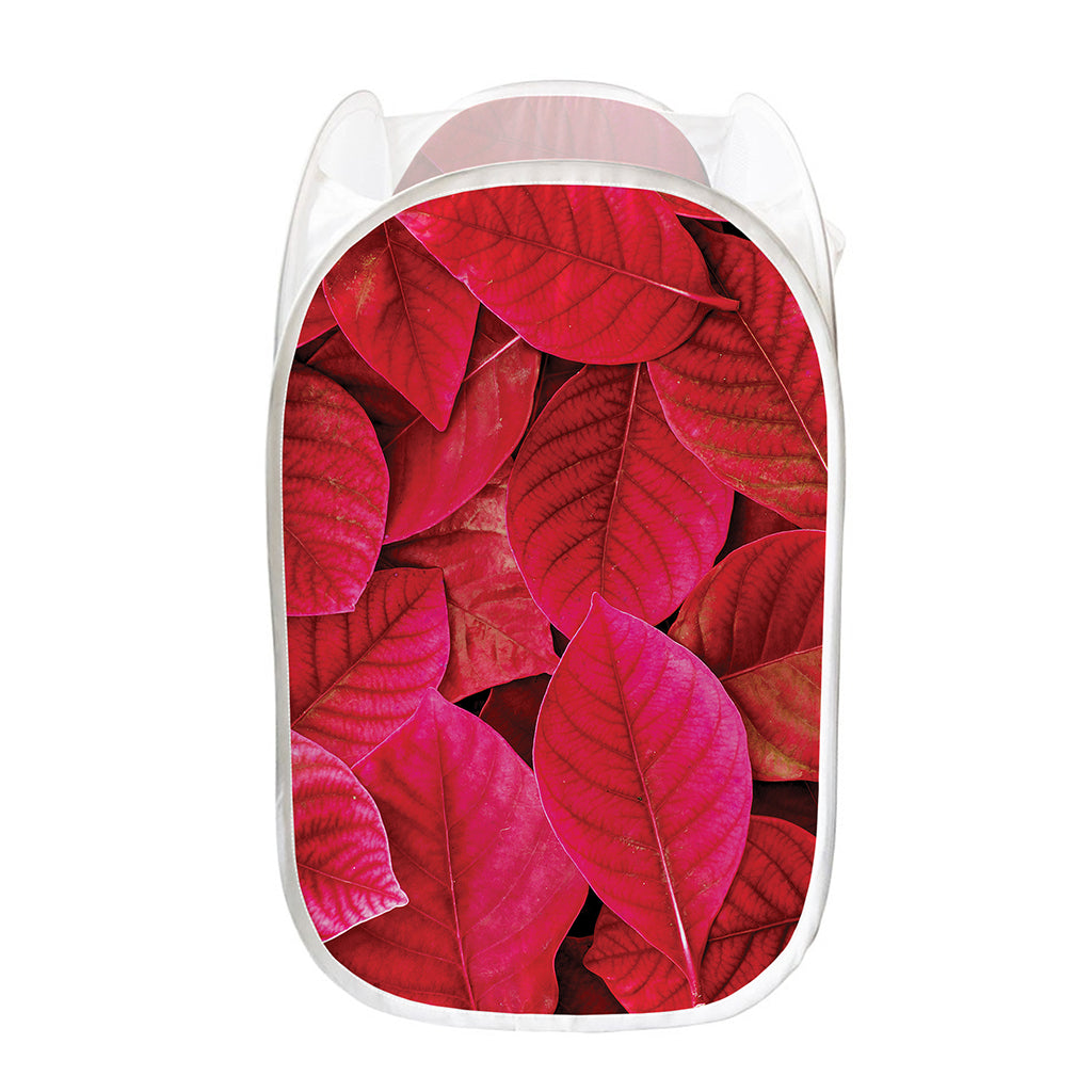 Red Leaf Print Mesh Laundry Hamper