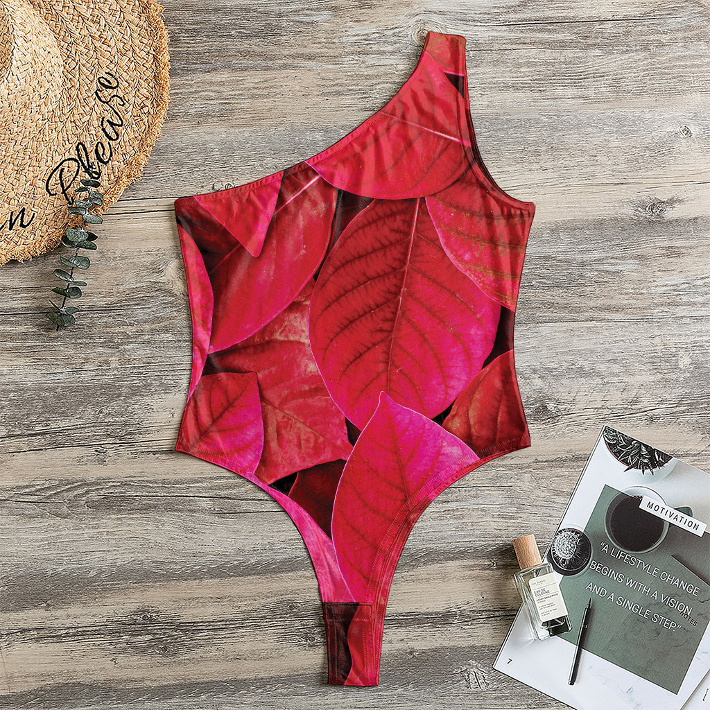 Red Leaf Print One Shoulder Bodysuit