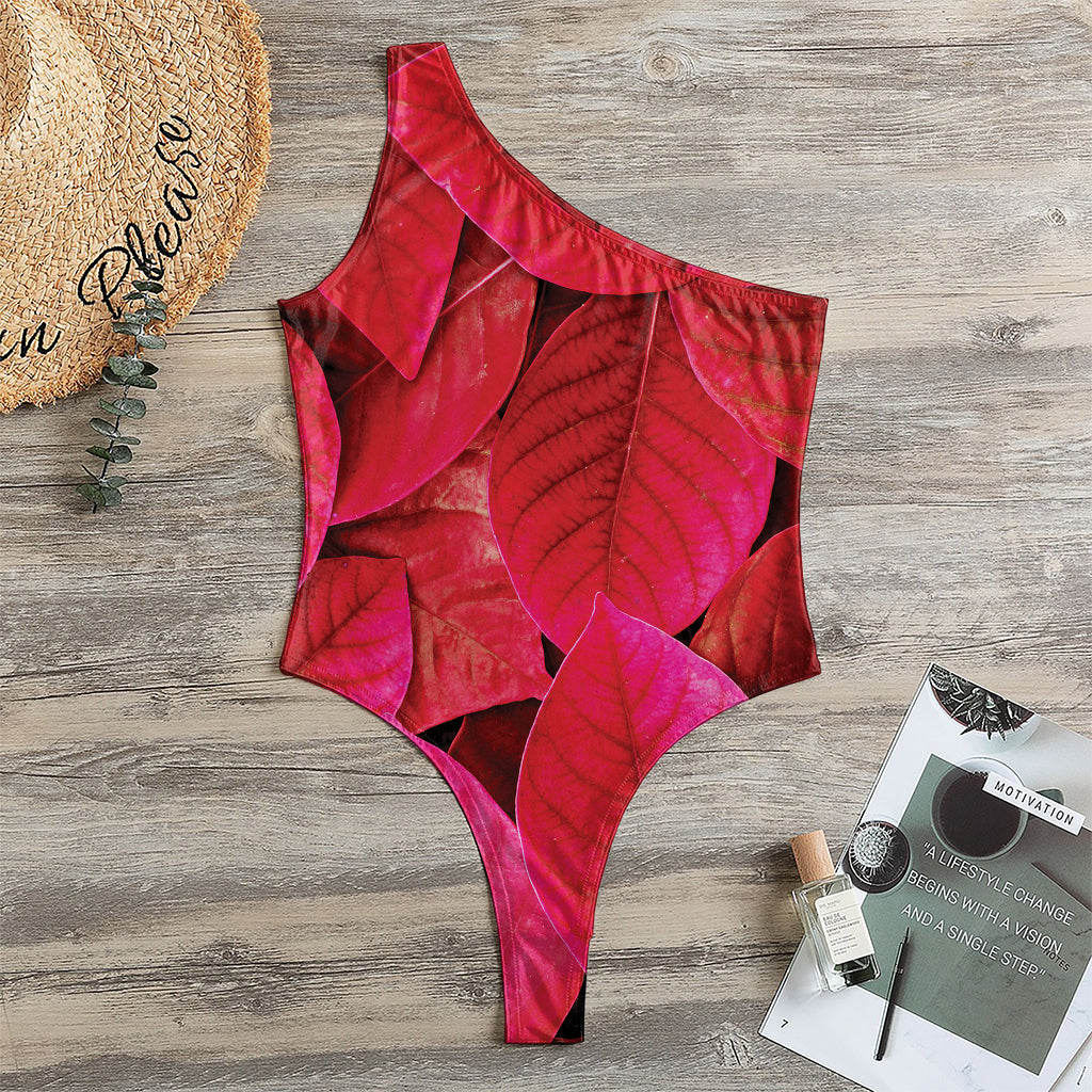 Red Leaf Print One Shoulder Bodysuit