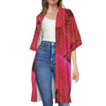Red Leaf Print Open Front Beach Cover Up