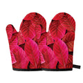 Red Leaf Print Oven Mitts
