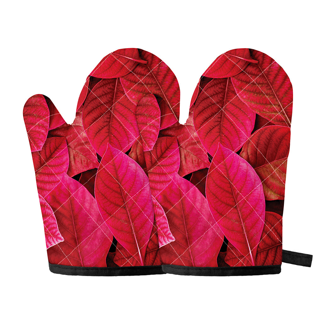 Red Leaf Print Oven Mitts