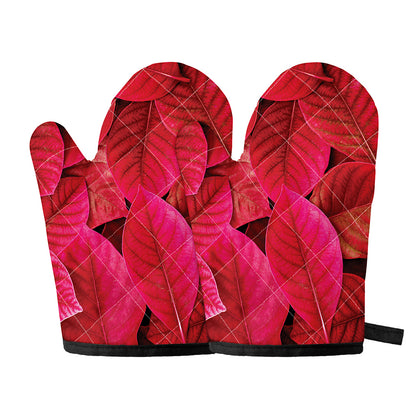 Red Leaf Print Oven Mitts