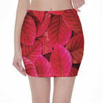 Red Leaf Print Pencil Mini Skirt