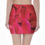 Red Leaf Print Pencil Mini Skirt