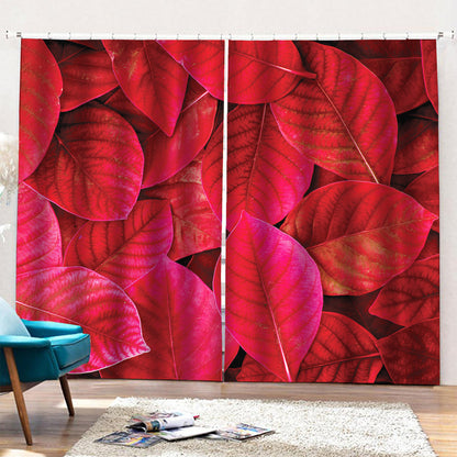 Red Leaf Print Pencil Pleat Curtains