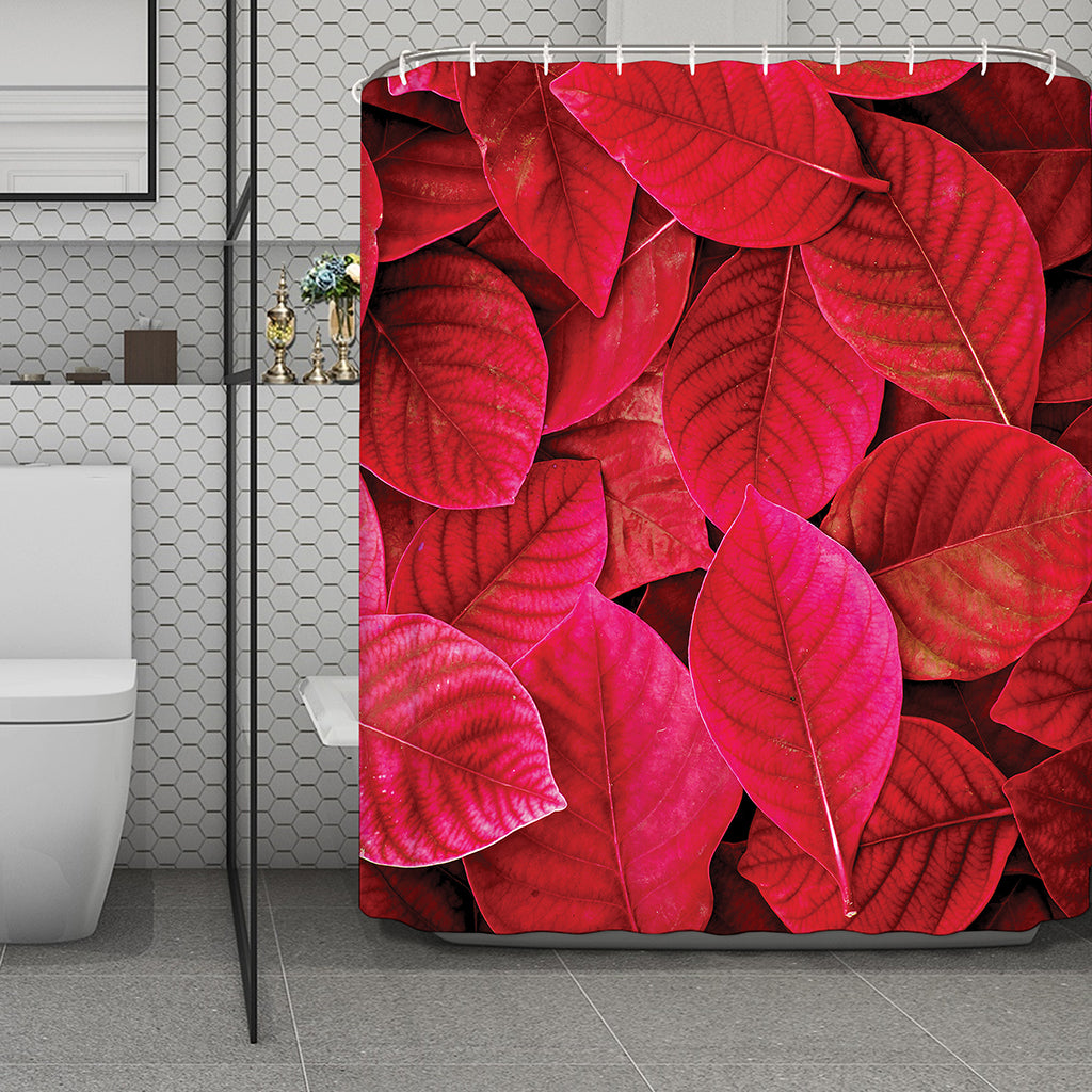 Red Leaf Print Polyester Shower Curtain