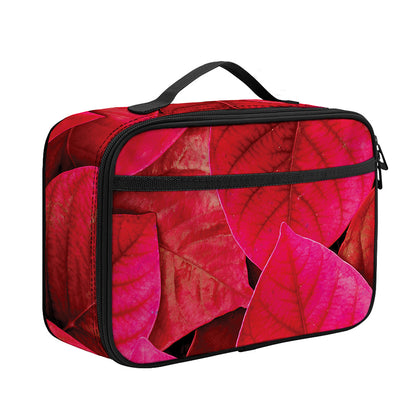 Red Leaf Print Portable Lunch Bag