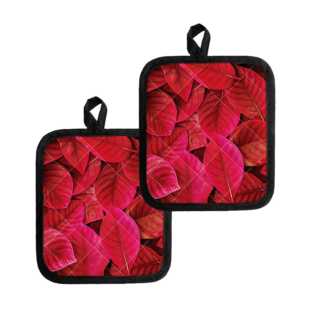 Red Leaf Print Pot Holders