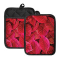 Red Leaf Print Pot Holders With Pocket