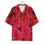 Red Leaf Print Rayon Hawaiian Shirt