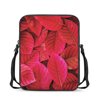 Red Leaf Print Rectangular Crossbody Bag